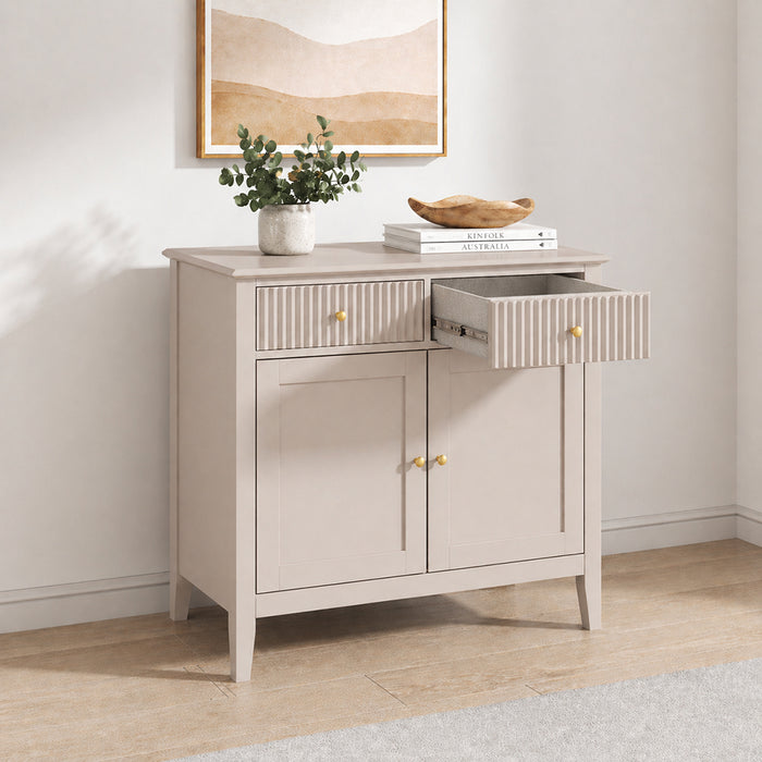 Zara Fluted 2 Door 2 Drawer Sideboard Cupboard - Stone