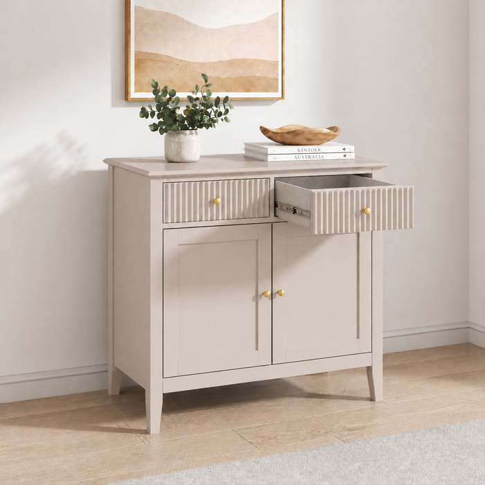 Zara Fluted 2 Door 2 Drawer Sideboard Cupboard - Stone
