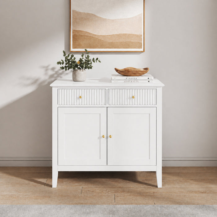 Zara Fluted 2 Door 2 Drawer Sideboard Cupboard - White