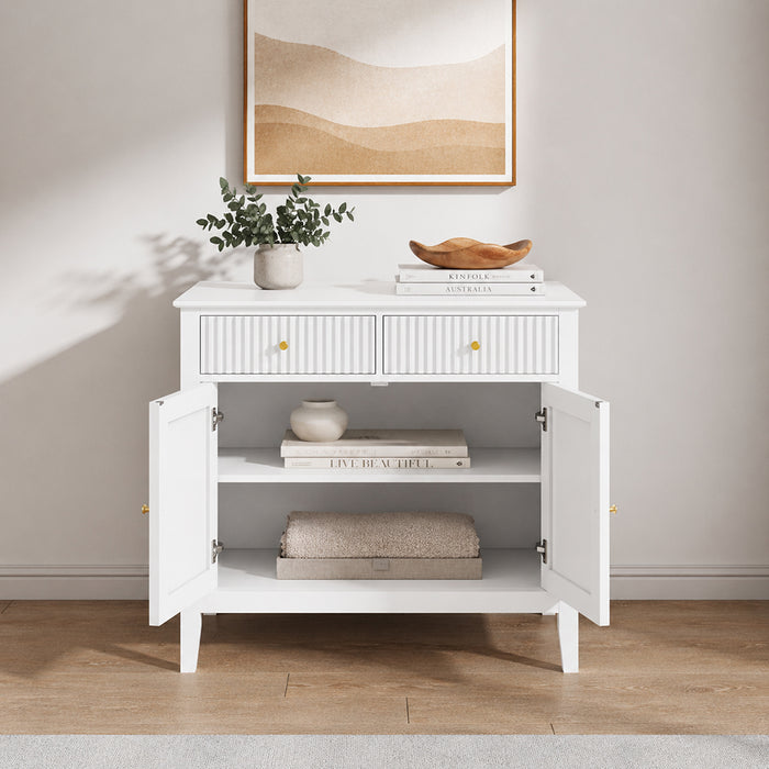Zara Fluted 2 Door 2 Drawer Sideboard Cupboard - White