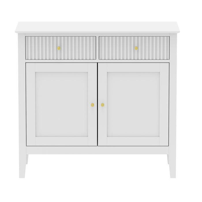 Zara Fluted 2 Door 2 Drawer Sideboard Cupboard - White