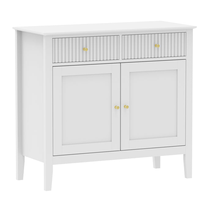 Zara Fluted 2 Door 2 Drawer Sideboard Cupboard - White
