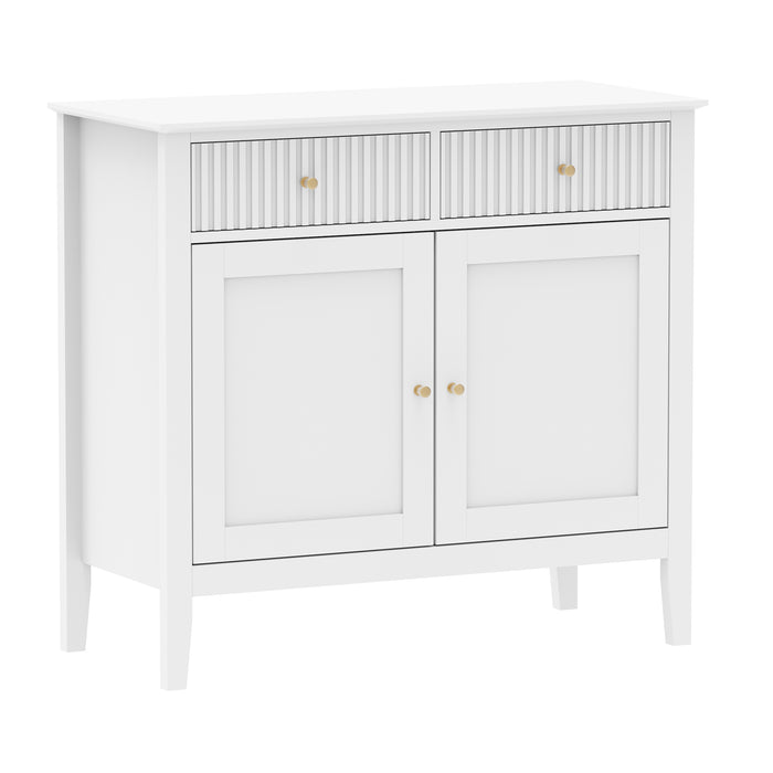 Zara Fluted 2 Door 2 Drawer Sideboard Cupboard - White