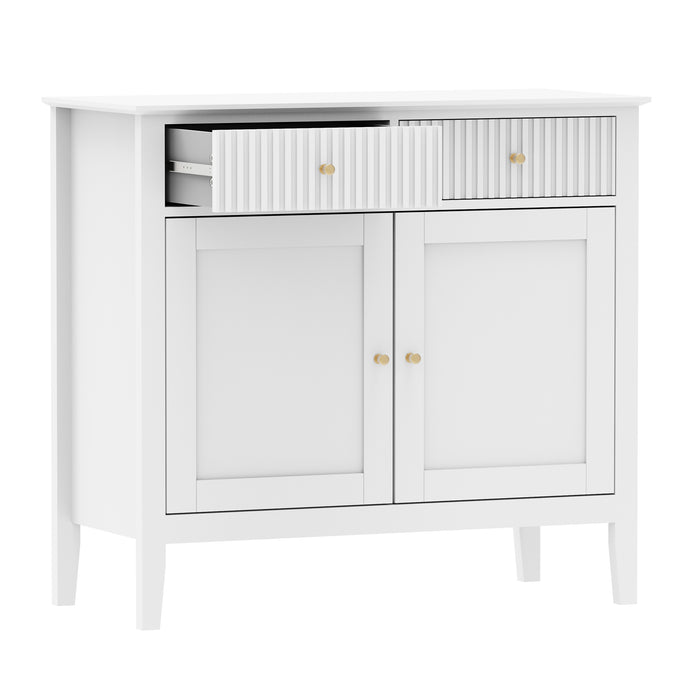 Zara Fluted 2 Door 2 Drawer Sideboard Cupboard - White