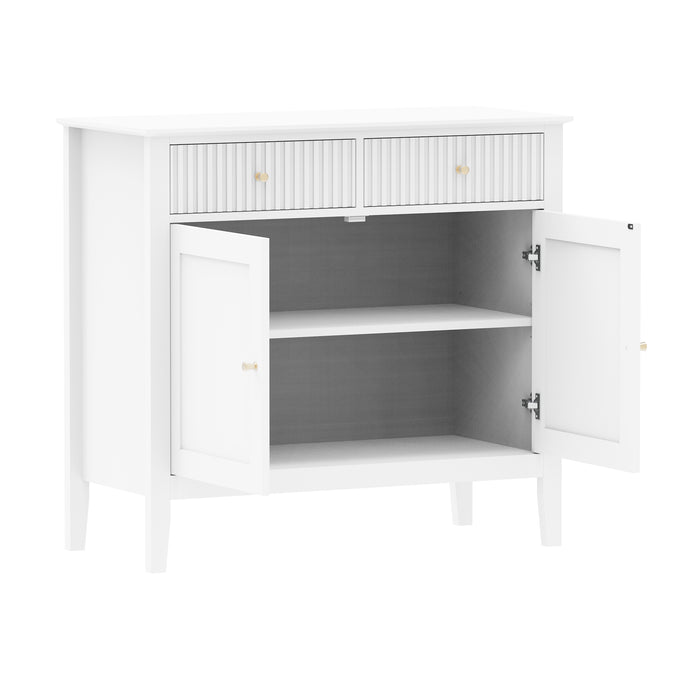Zara Fluted 2 Door 2 Drawer Sideboard Cupboard - White