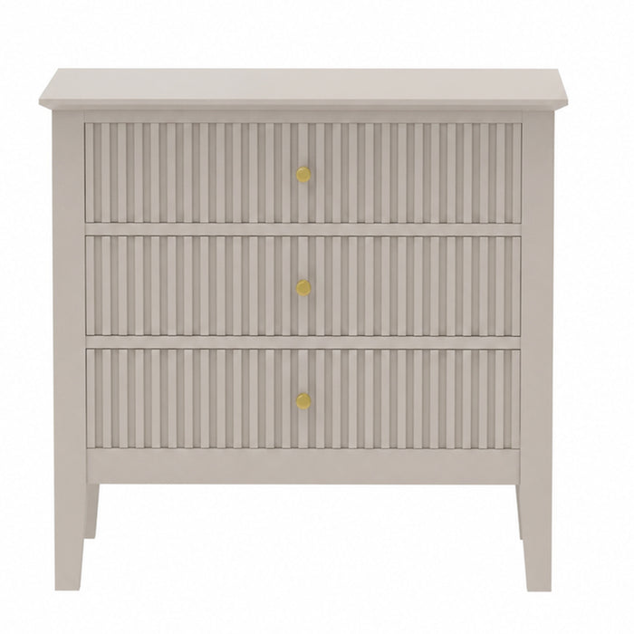 Zara Fluted WIDE 3 Drawer Bedside Table - Stone