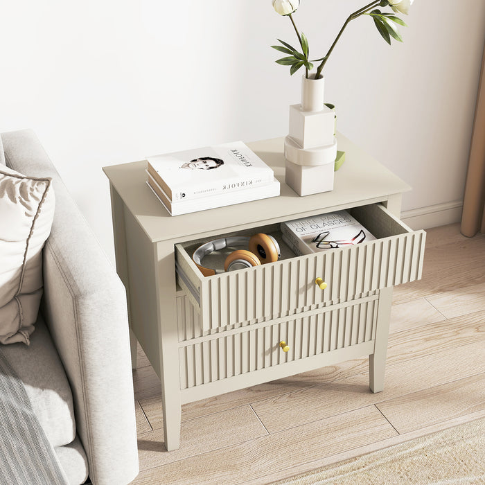 Zara Fluted WIDE 3 Drawer Bedside Table - Stone