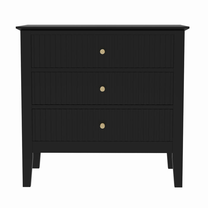 Zara Fluted WIDE 3 Drawer Bedside Table - Black