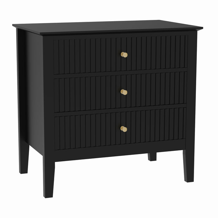 Zara Fluted WIDE 3 Drawer Bedside Table - Black