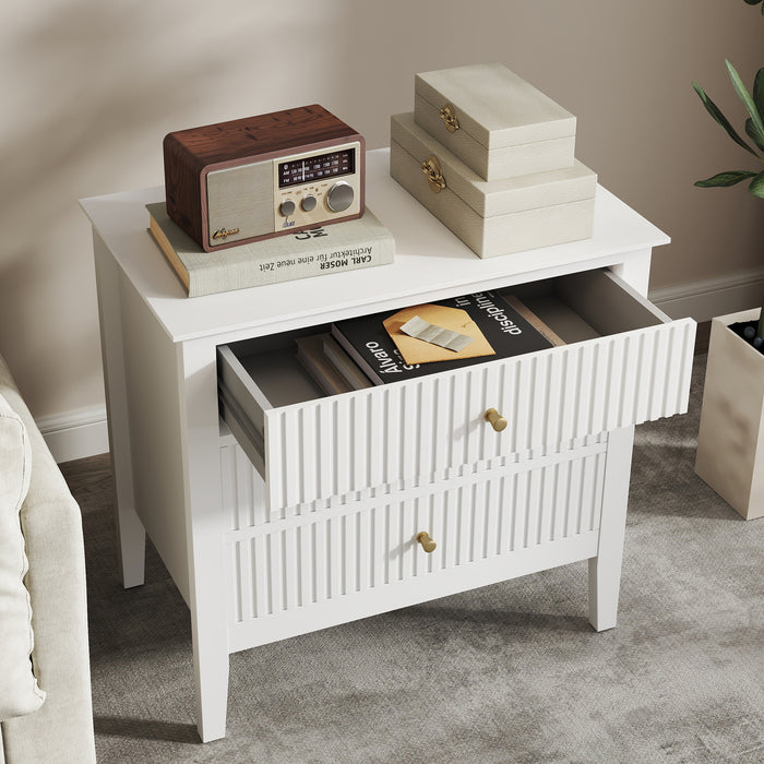 Zara Fluted WIDE 3 Drawer Bedside Table - White