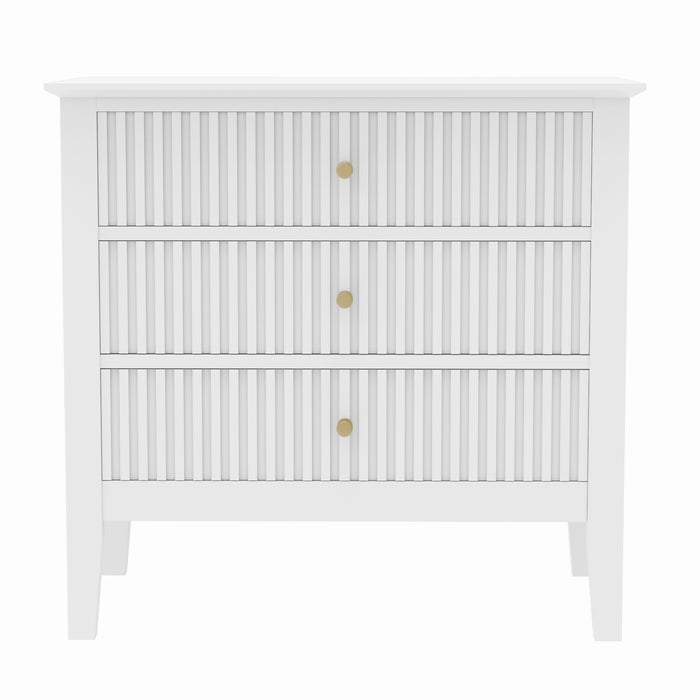 Zara Fluted WIDE 3 Drawer Bedside Table - White