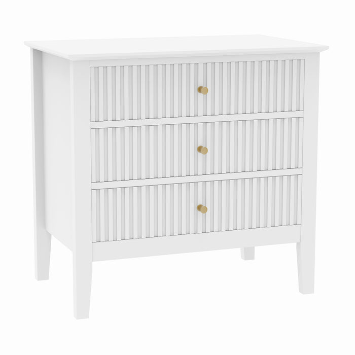 Zara Fluted WIDE 3 Drawer Bedside Table - White