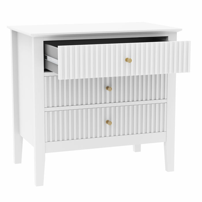 Zara Fluted WIDE 3 Drawer Bedside Table - White