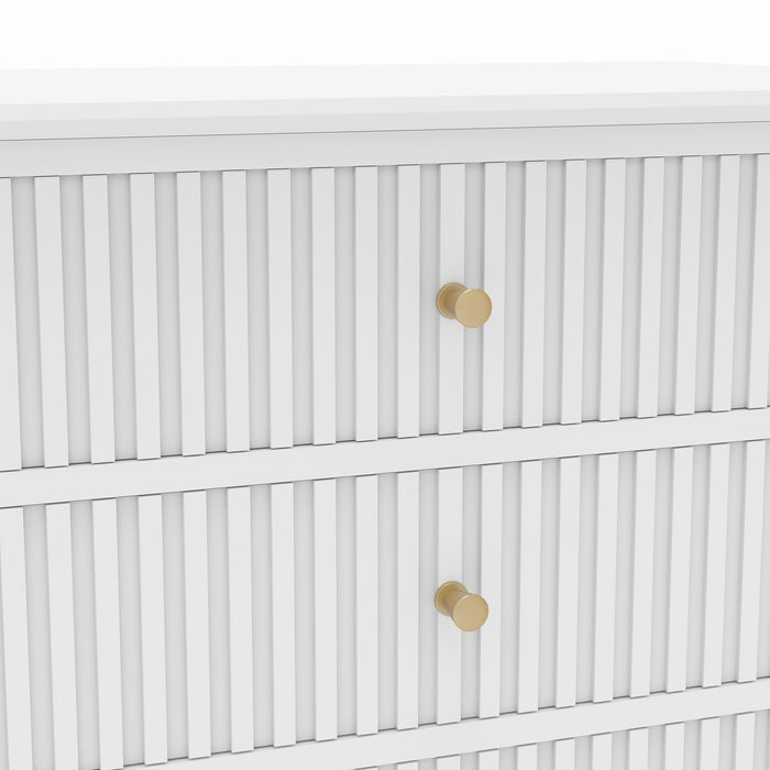 Zara Fluted WIDE 3 Drawer Bedside Table - White