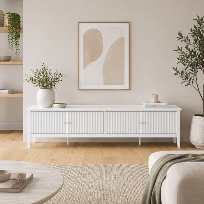 Zara Fluted  4 Door Entertainment Unit 200cm - White