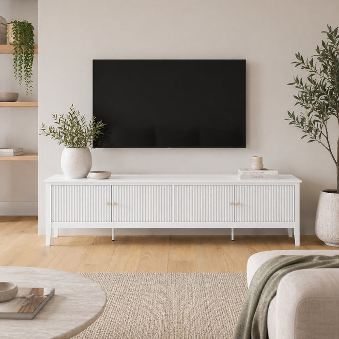 Zara Fluted  4 Door Entertainment Unit 200cm - White