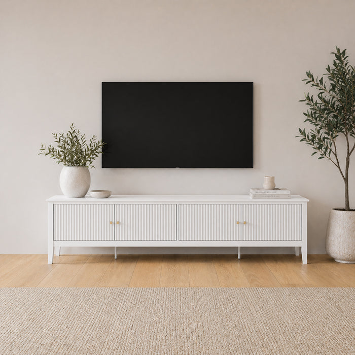 Zara Fluted  4 Door Entertainment Unit 200cm - White