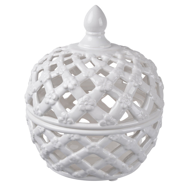 Lattice Decorative Lidded Jar Flower Motive