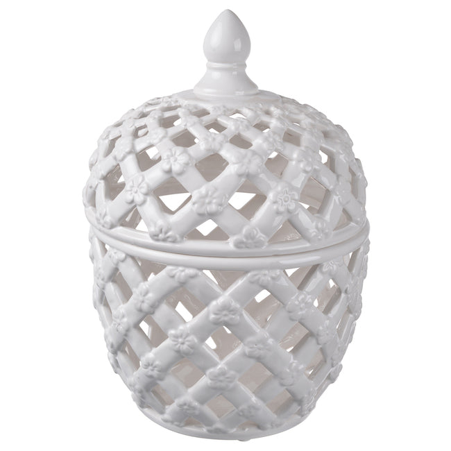 Lattice Decorative Lidded Jar Tall Flower Motive