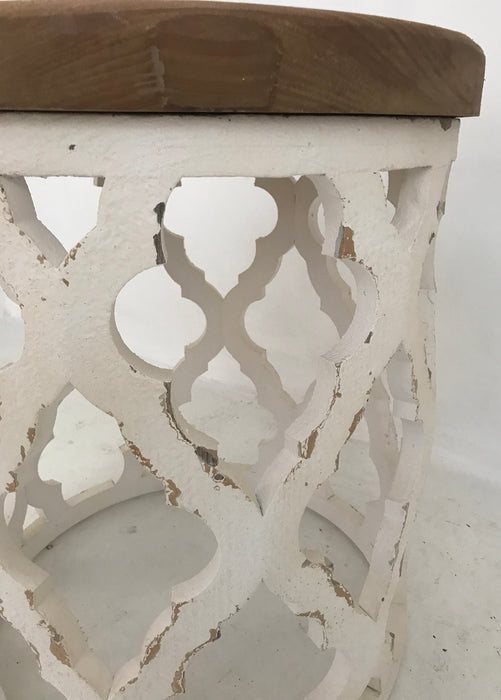 Lattice Round Shabby Chic Side Table Distressed White