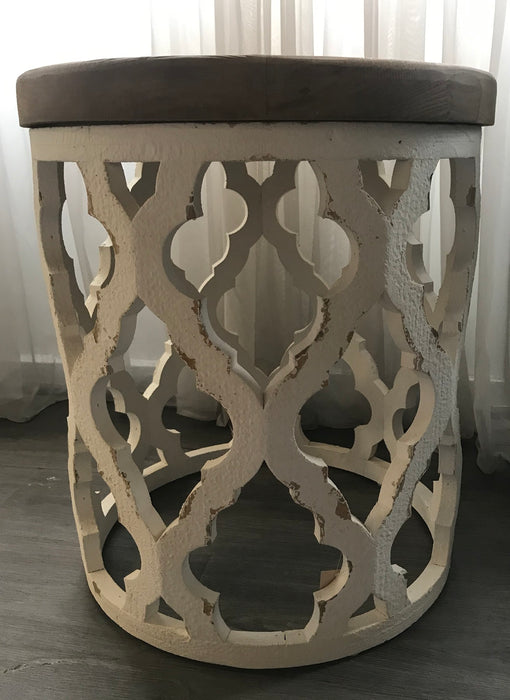 Lattice Round Shabby Chic Side Table Distressed White