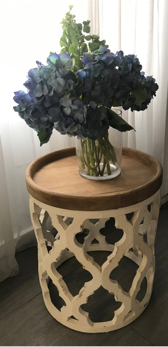 Lattice Round Shabby Chic Side Table Distressed White