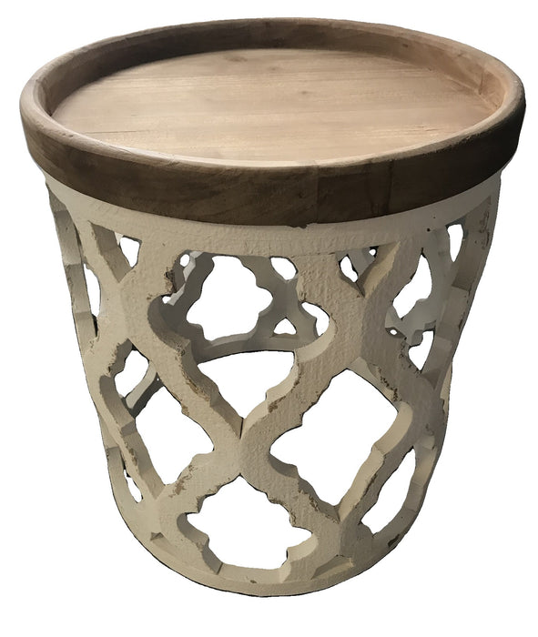 Lattice Round Shabby Chic Side Table Distressed White