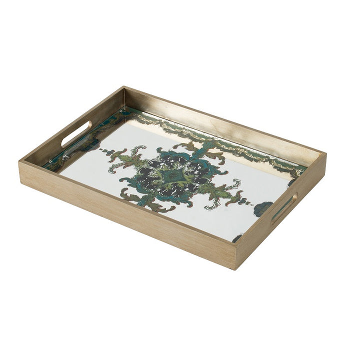 Gold & Green Scroll Mirrored Rectangular Tray