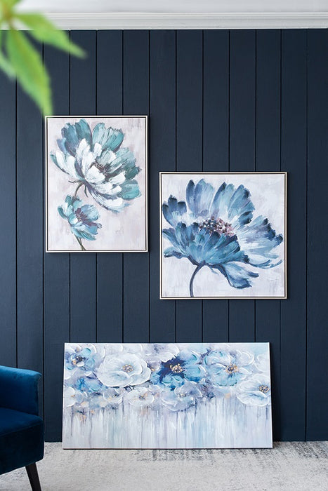 Blue Floral Embellished & Handpainted Canvas Wall Art