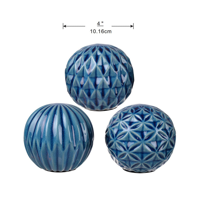 Set of 3 Blue Marbleized Balls