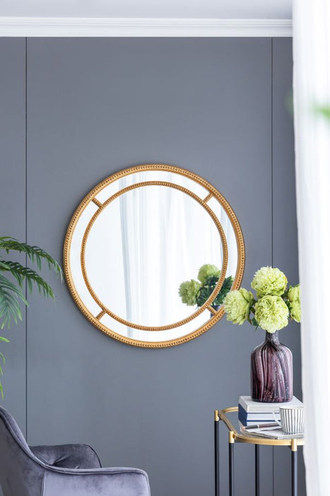 Beaded Framed Round Gold Wall Mirror 90