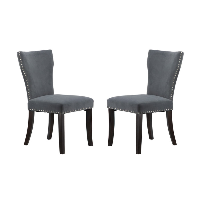 Studded Grey Velvet Look Armless Dining Chairs Set of 2