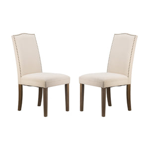 Studded Beige Armless Dining Chairs Set of 2