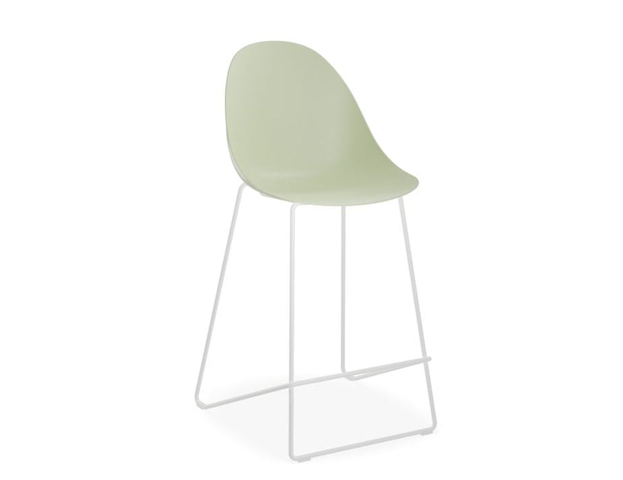 Pebble Mint Green Stool Shell Seat - Bar Stool 75cm Seat - White Base