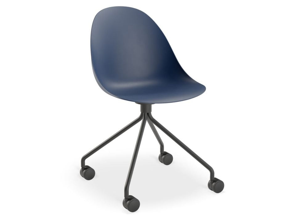 Pebble Chair Navy Blue with Shell Seat - Swivel Base w Castors - Black