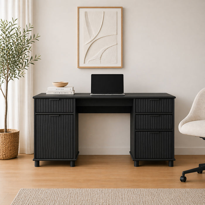 Sorrento Desk W/Drawers - Woodgrain Black