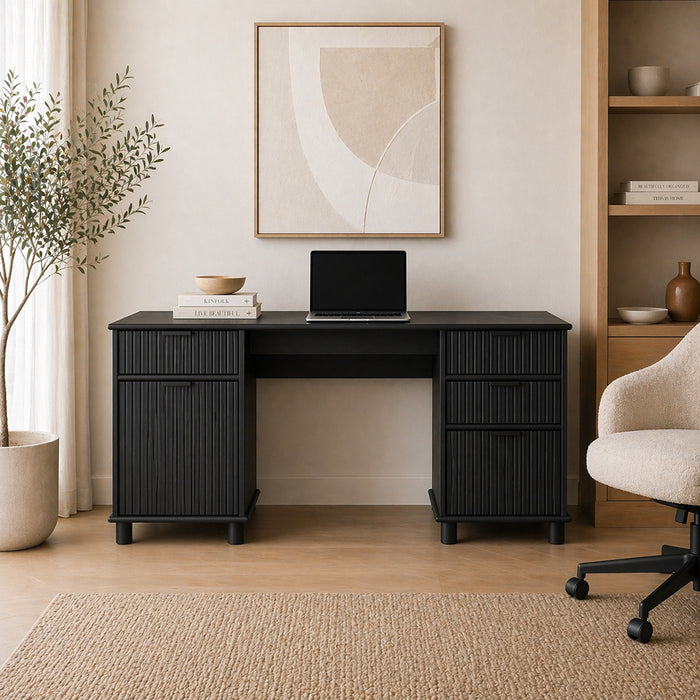 Sorrento Desk W/Drawers - Woodgrain Black
