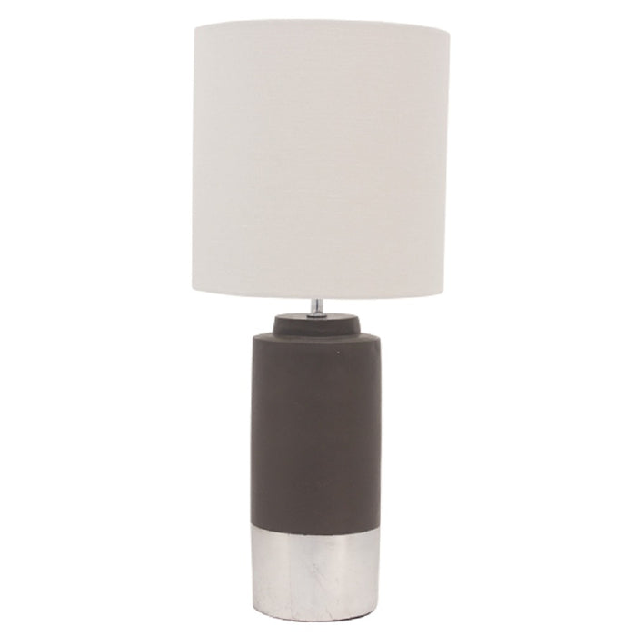 Zane Concrete Table Lamp Silver trim drum shade