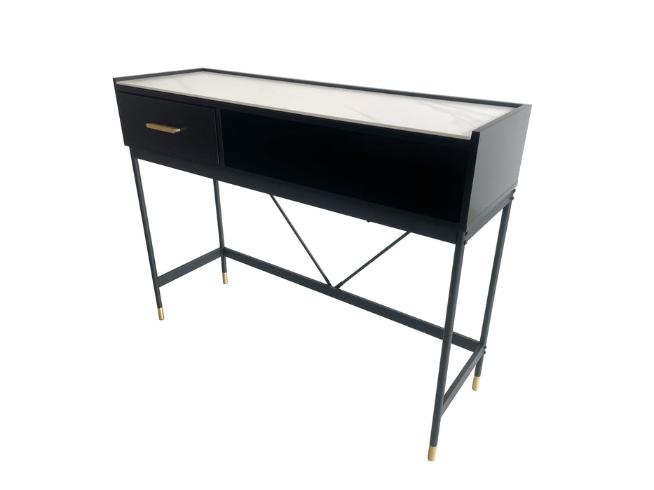 Alcona Console Table - Matte Black With Sintered Stone