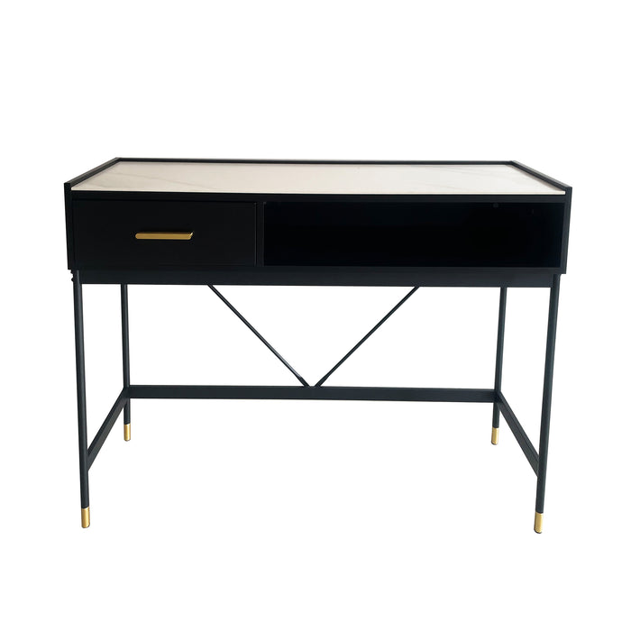 Alcona Console Table - Matte Black With Sintered Stone