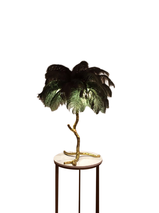 Ostro Genuine Ostrich Feather Brass Table Lamp