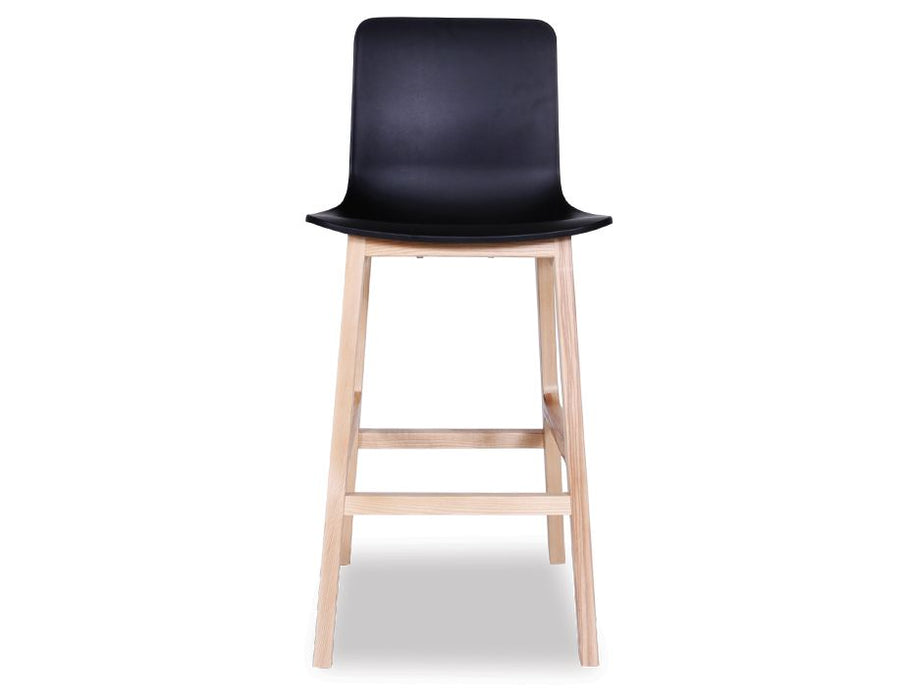 Ara Stool - Natural - Black Shell - Kitchen Bench Seat Height 65cm - Black Seat - Natural Ash legs