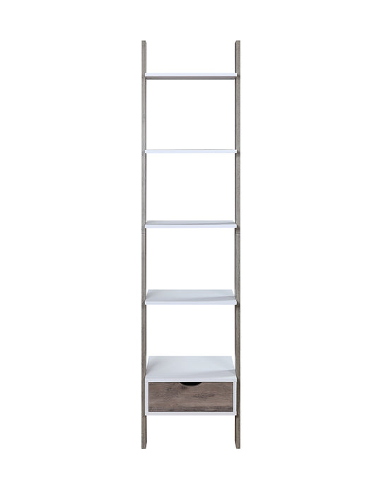 5 Shelf Ladder Shelf In White And Grey