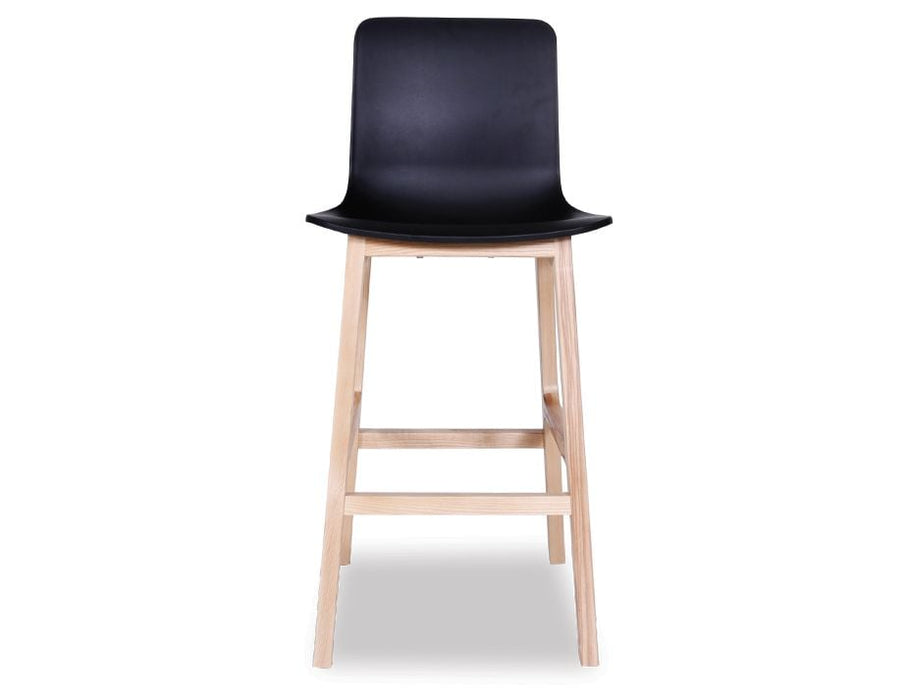 Ara Stool - Natural - Black Shell - Bar Bench Seat Height 74cm - Black Seat - Natural Ash legs