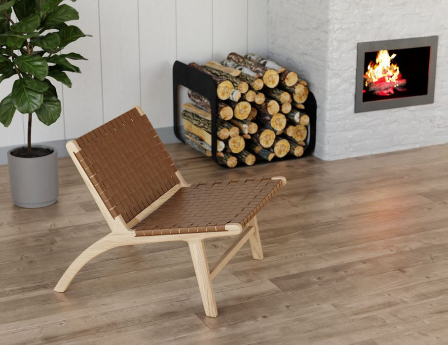 Brooklyn Lounge Chair - Woven Cognac Seat / Natural Frame