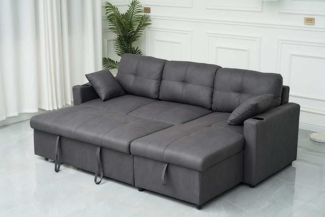 Romy Sofa Bed With Reversible Storage Chaise Charcoal Technology Fabric