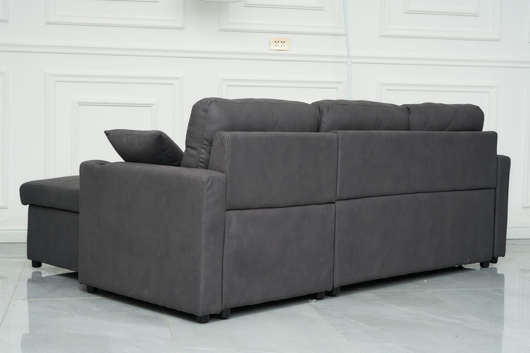 Romy Sofa Bed With Reversible Storage Chaise Charcoal Technology Fabric