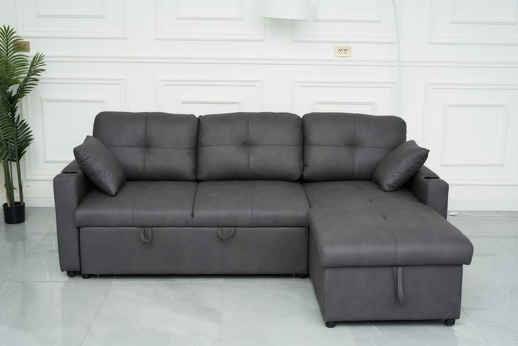 Romy Sofa Bed With Reversible Storage Chaise Charcoal Technology Fabric