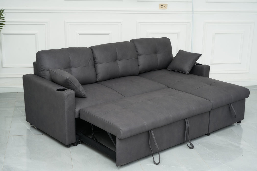 Romy Sofa Bed With Reversible Storage Chaise Charcoal Technology Fabric