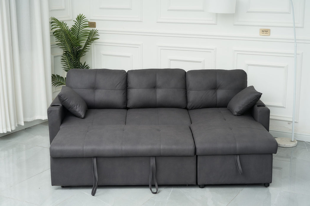 Romy Sofa Bed With Reversible Storage Chaise Charcoal Technology Fabric